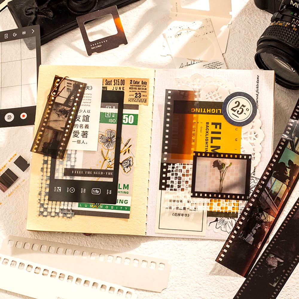 Vilikya 94pcs Movie Film Stickers for Scrapbook Kit, Film Strip Photo Frame for Scrapbooking Supplies, Quote Stickers for Journaling Decorative Bullet Journal Planner DIY Craft Vilikya