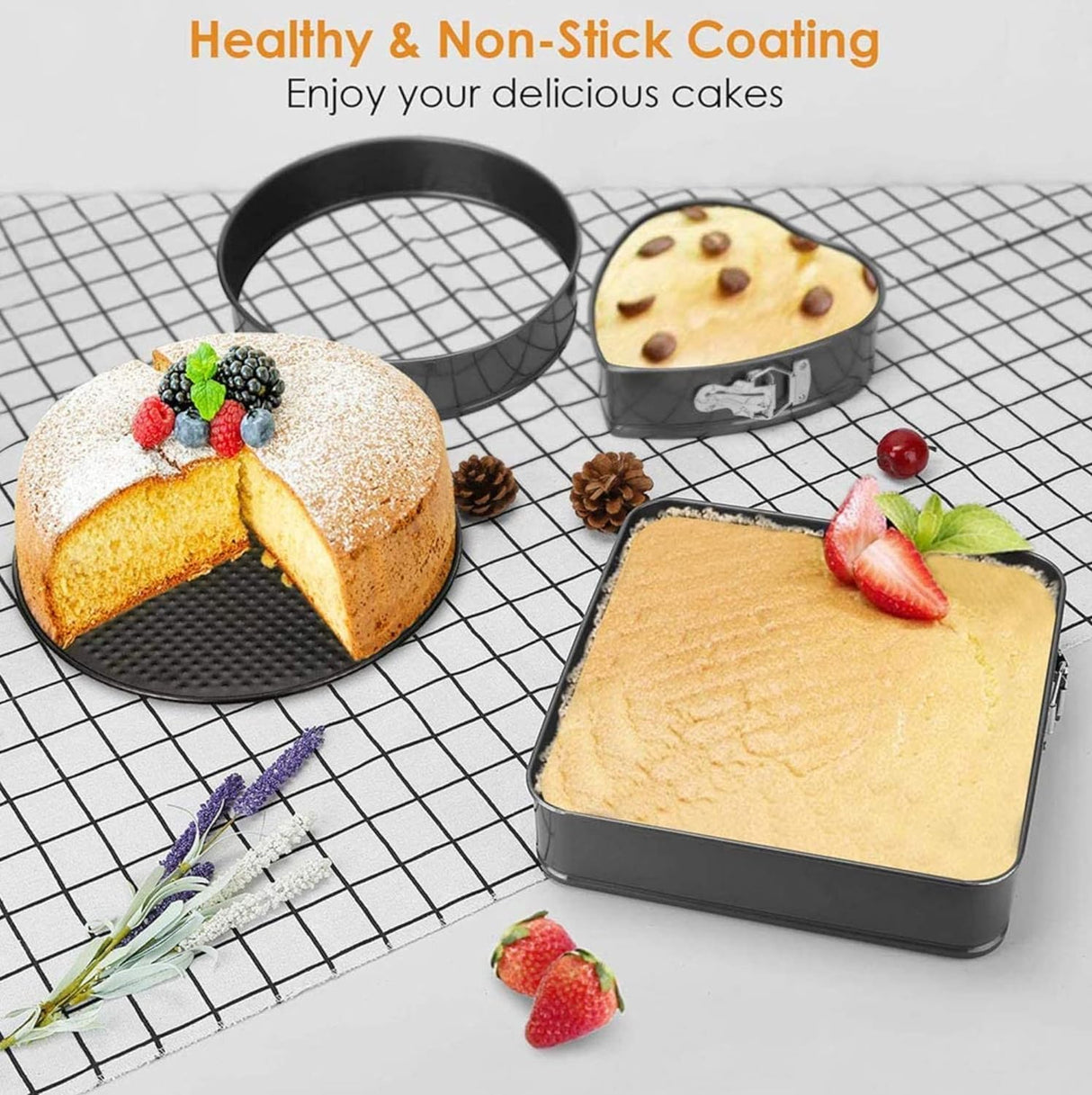 GZMAISULEE Springform Cake Pan Set of 3 (7, 8, 9 Inch) Heart Round Square Leakproof Nonstick Cheesecake Pans with Removable Bottom Carbon Steel Bakeware GZMAISULEE