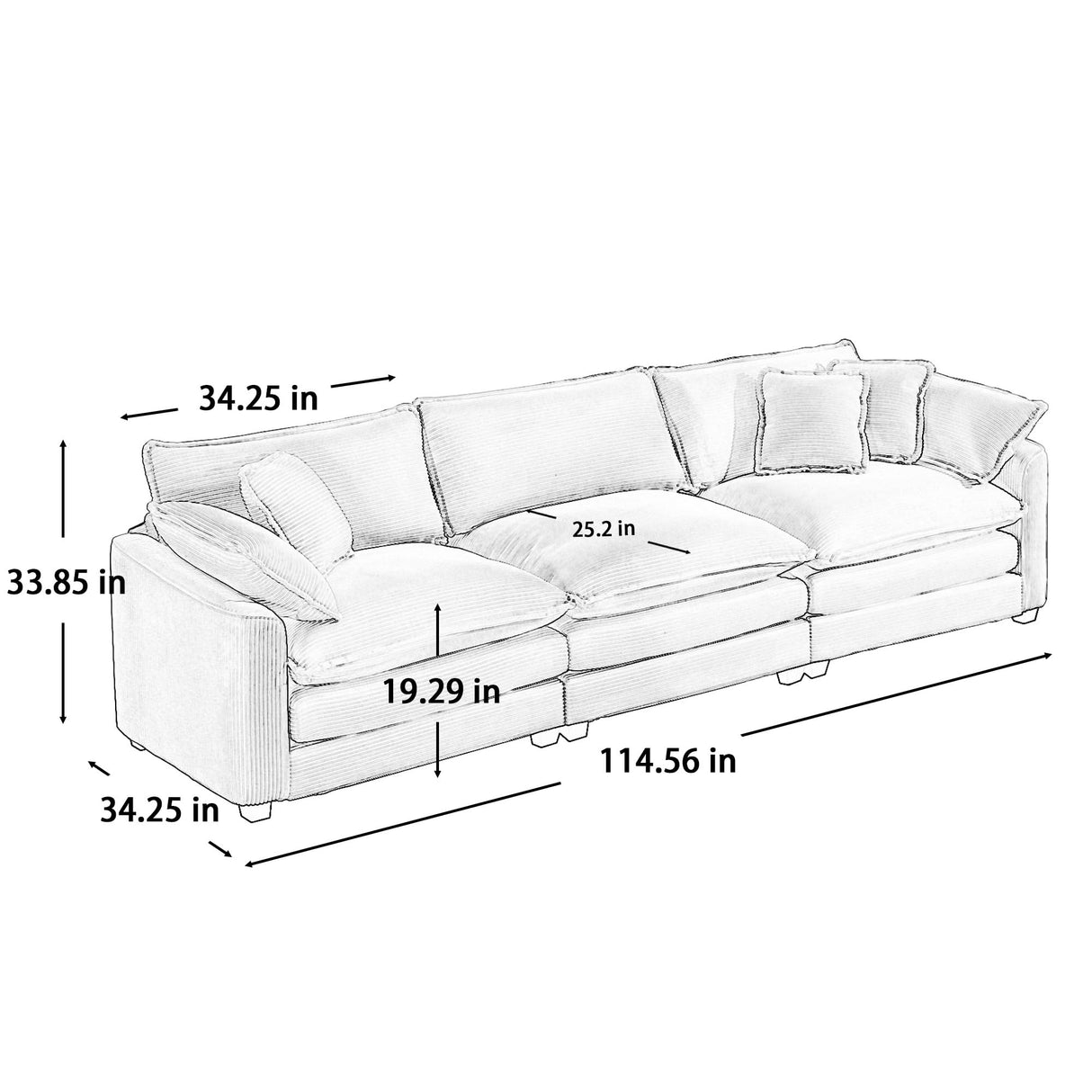 KEIKI 2-Piece Sofa Set with 1 Oversized Corduroy 3-Seater Sofa & 1 Loveseat Sofa, Upholstered 5-Seater Couch Set with 9 Pillow, High-Density Foam Cushions, Removable Armrests, for Living Room, Tan KEIKI
