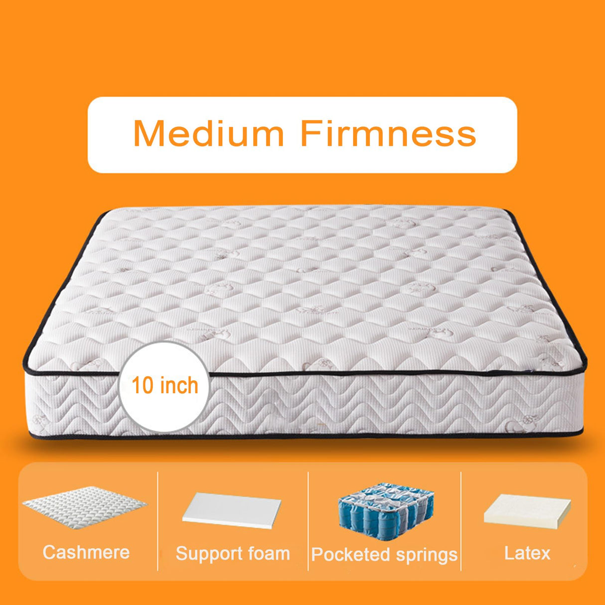 ZATTRD Queen Mattresses, 10 Inch Individually Pocket Spring Hybrid Mattresses in a Box, Memory Foam Hybrid Queen Size Mattress, Breathable Comfort Soft Pressure Relief, Medium Firm Feel ZATTRD