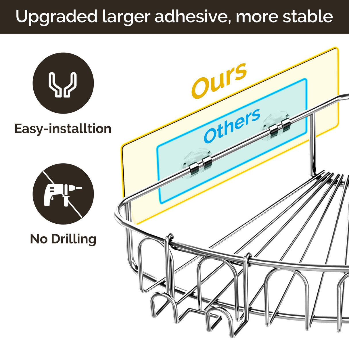 Orimade Corner Shower Caddy Stainless Steel with Hooks Wall Mounted Bathroom Shelf Storage Organizer Adhesive No Drilling 2 Pack, Silver Only for 90-Degree Corner Orimade