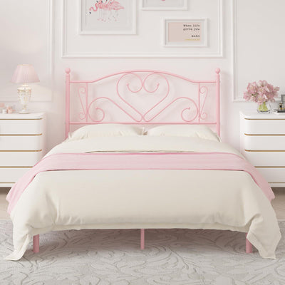 Weehom Full Size Bed Frame with Headboard, Heavy Duty Metal Platform Under Bed Storage Space No Box Spring Needed, Pink