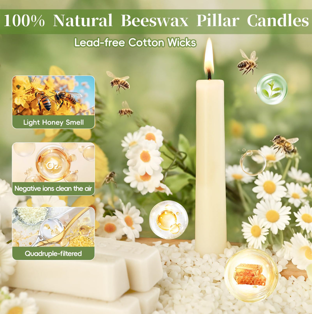 9 in Beeswax Taper Candles,6 Pack Dripless Pure White Beeswax Candle Sticks,10 Hours Long Burning Natural Bees Wax Candles for Home,Unscented Smokeless Tapered Candlesticks for Dinner MAKALONE