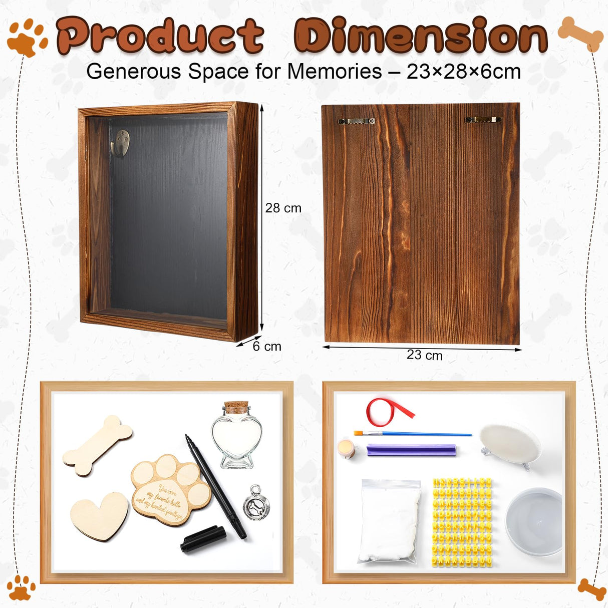 Chunful Pet Memorial Gift Dog Shadow Box Picture Frame with Clay Pet Paw Heart Glass Bottle Wooden Decorations Kit Keepsake Gift for Loss of Dog Death Sympathy Remembrance Display Case(Brown) Chunful