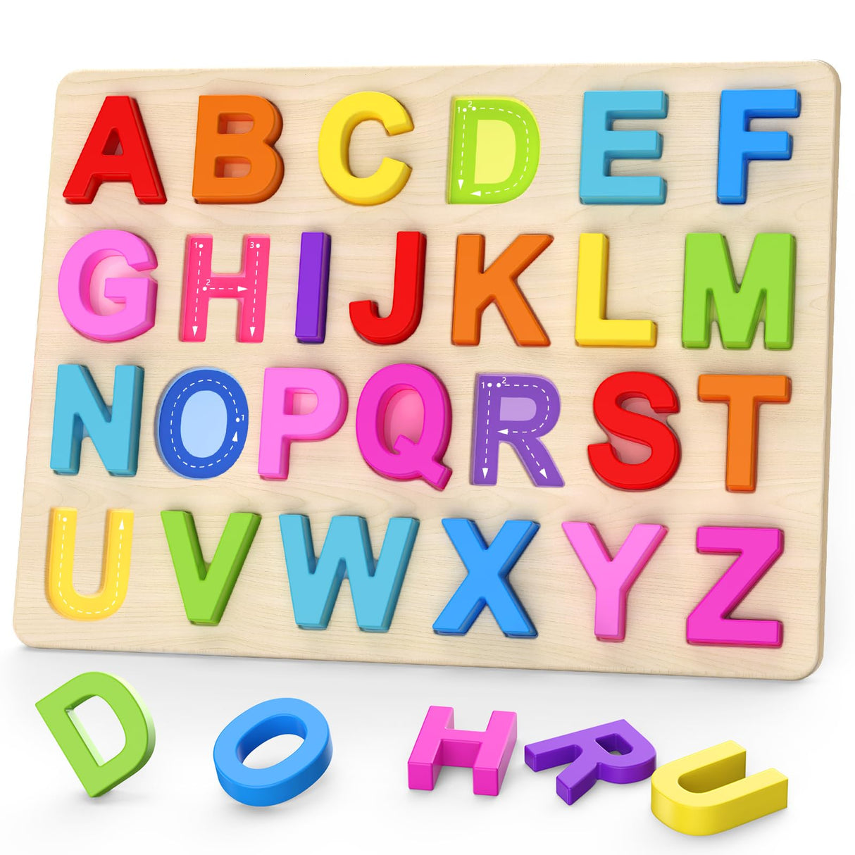 Zeoddler Alphabet Puzzles, Wooden Puzzles for Toddlers, ABC Shape Puzzles for Kids, Preschool Learning Activities, Gift for Girls Boys Zeoddler