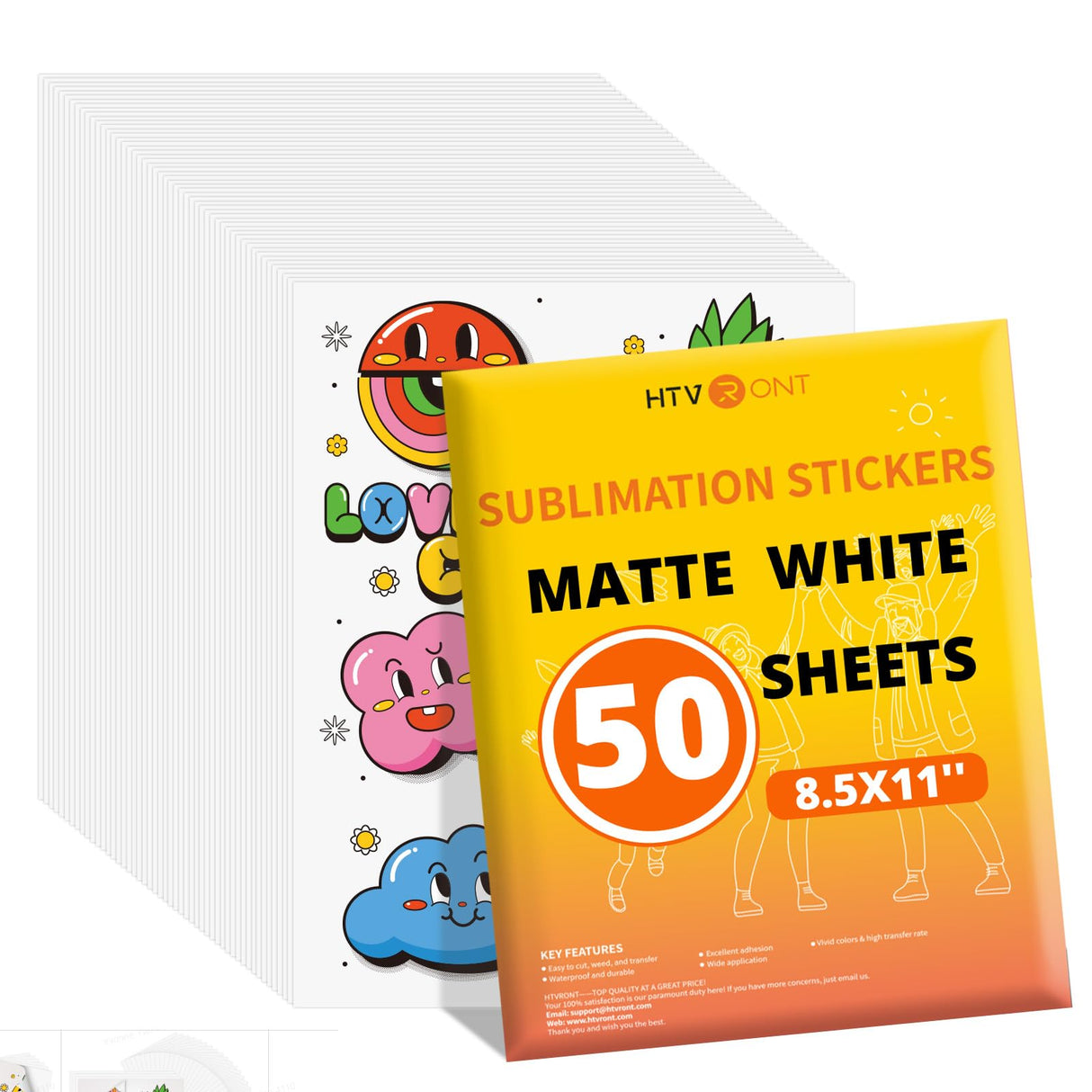 HTVRONT Sublimation Sticker Paper - 50 Pcs Matte Waterproof Sublimation Stickers 8.5 * 11in for Decoration (White) HTVRONT