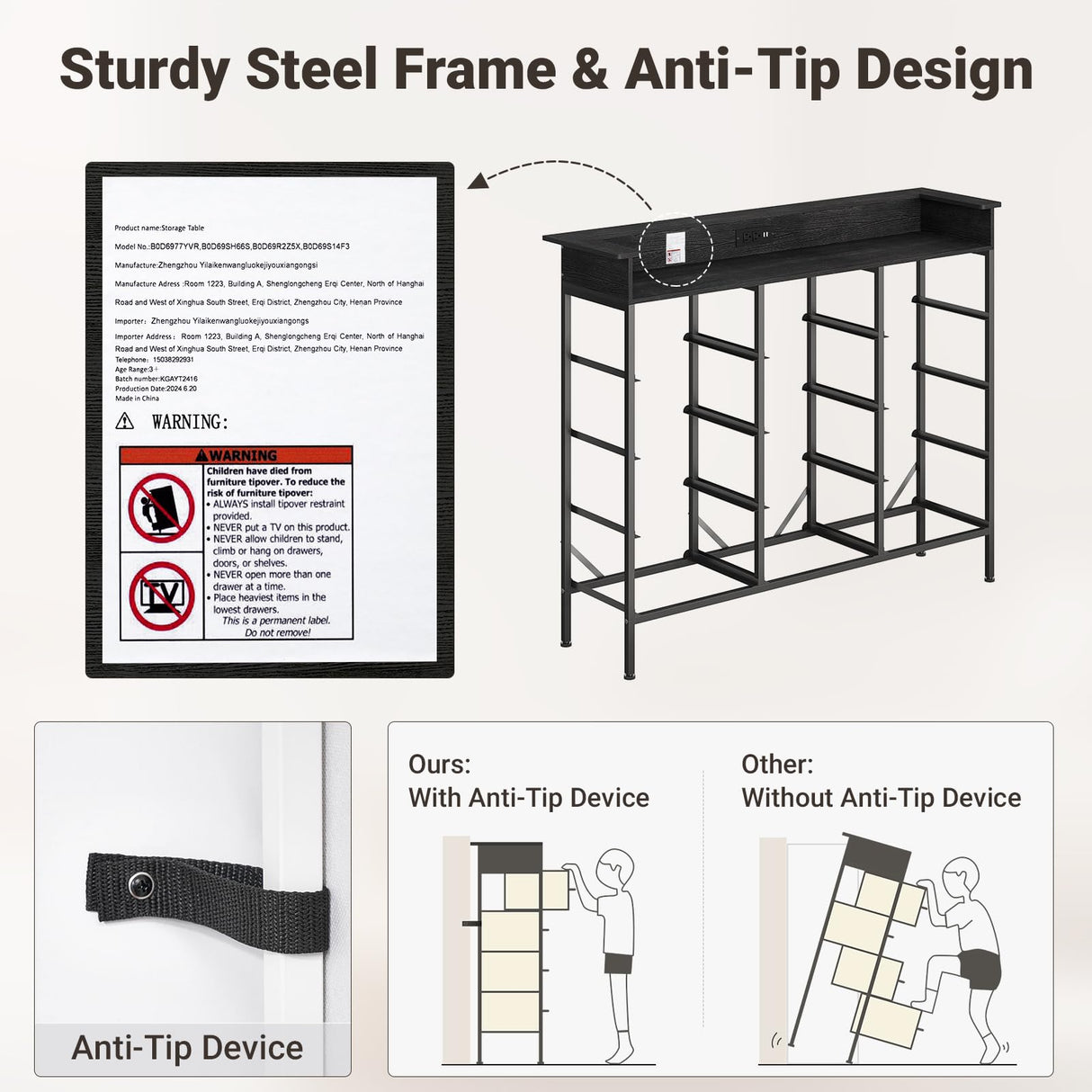 ELYKEN 50”W Black Dresser for Bedroom, Tall Dresser with 12 Drawers and Charging Station, Fabric Chest of Drawers with PU Finish Storage Drawers for Entryway Closet Living Room Hallway ELYKEN
