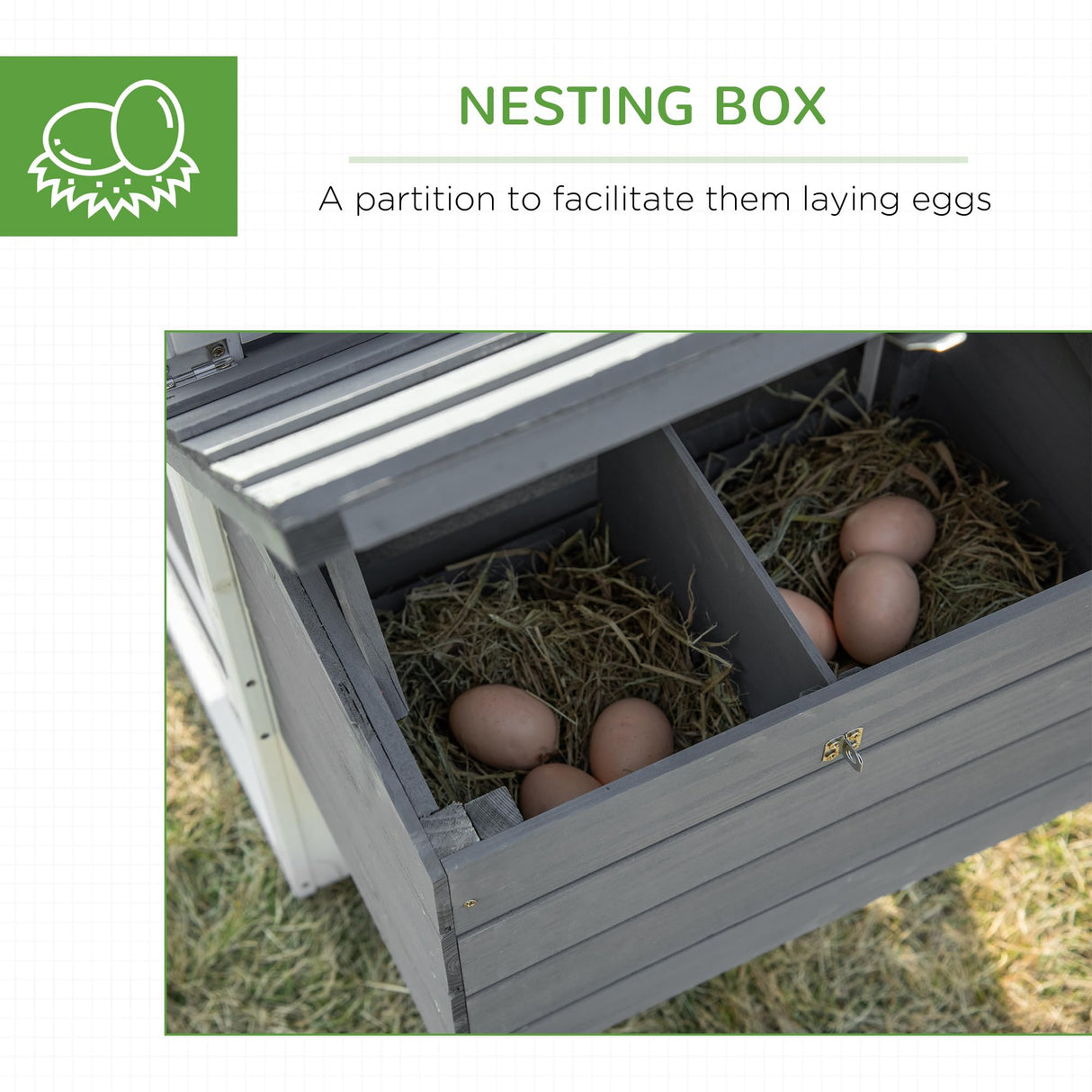 PawHut 59" Small Wooden Chicken Coop Hen House Poultry Cage for Outdoor Backyard with 2 Doors, Nesting Box and Removable Tray, White PawHut