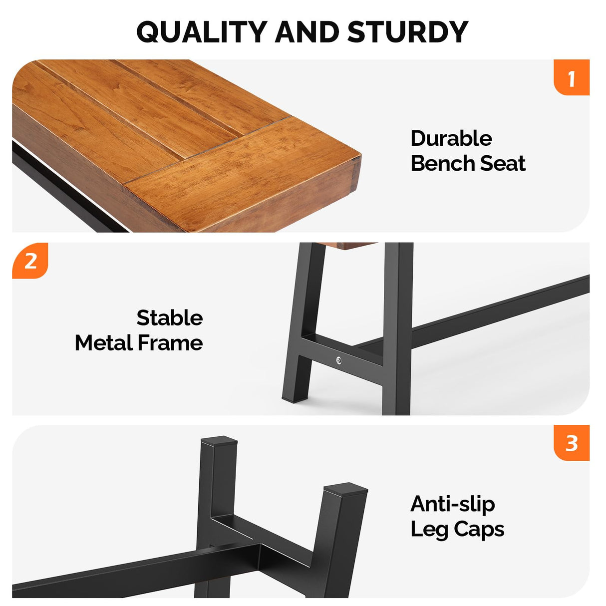 VINGLI Outdoor Bench with Metal Legs Rustic, Wood Dining Bench Indoor Outdoor Porch Benches for Yard Garden Dining (63in) VINGLI