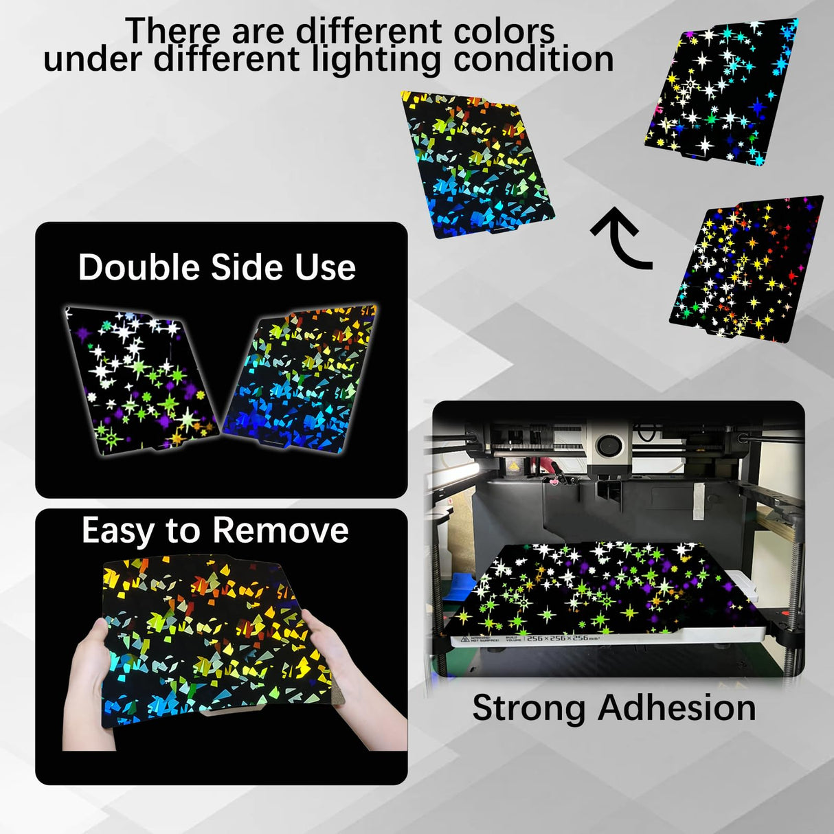 Sahvaim 3D Printer Platform Upgraded H1H Build Plate for Bambu Lab X1 X1C X1E P1P P1S A1, Double Sided Textured Flake+Star PEY Spring Steel Sheet Flexible Plate for Bambu Lab 3D Printer 257x257mm. SAHVAIM