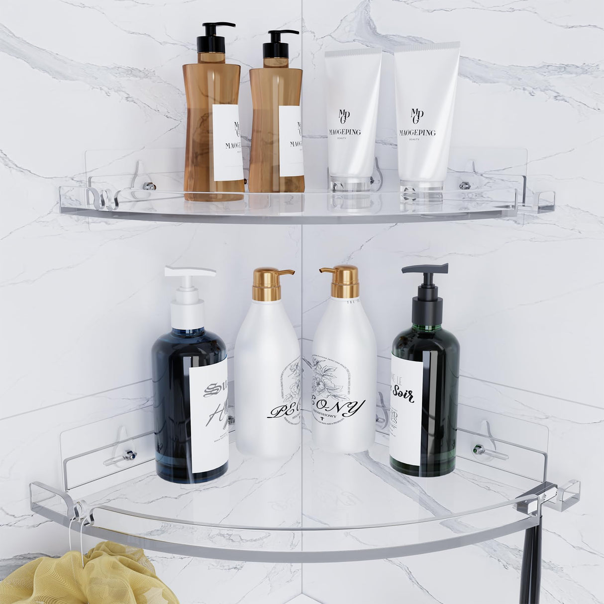 YAWSOUP Acrylic Corner Shower Shelves,Adhesive Shower Caddy Organizer for Bathroom Storage Home Decor,Clear, RustProof, No Drilling Bathroom Wall Shelf,2-Pack YAWSOUP