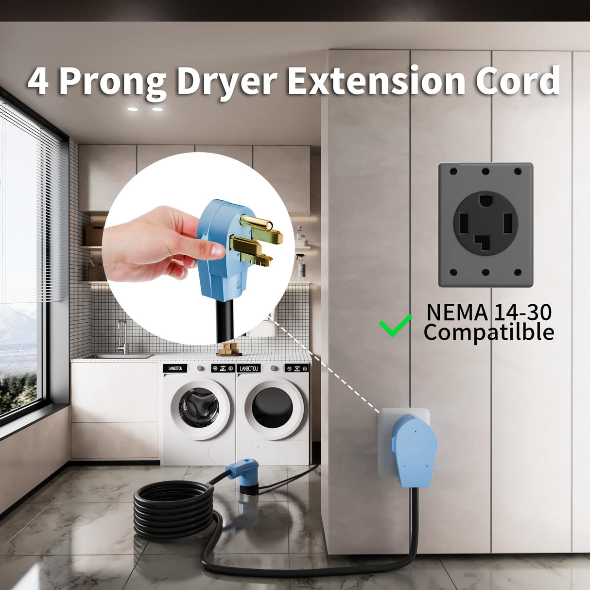 Elecan Dryer EV Extension Cord 40 FT, 4 Prong 30 Amp NEMA 14-30P to 14-30R Extension Cord Cable for Dryer Power Extension and Level 2 EV Charging Tesla,Heavy-Duty,Waterproof,10AWG 125/250V-ETL-Blue Elecan