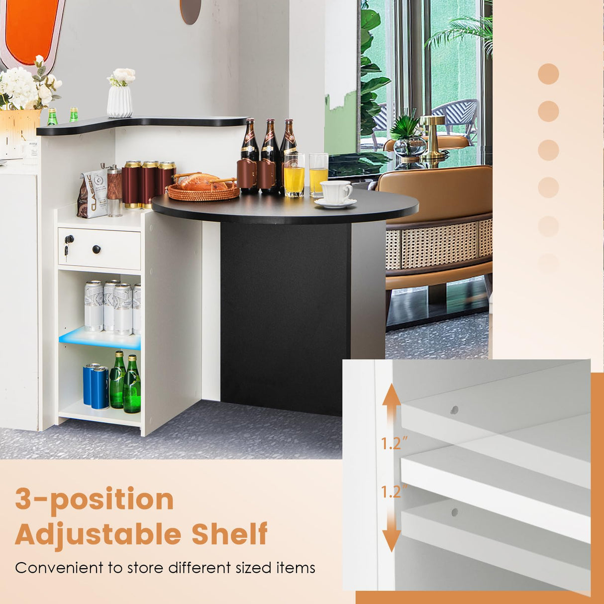 Tangkula Reception Desk, Front Counter Desk with Lockable Drawer & Adjustable Shelf, Oval Desktop, Retail Counter for Checkout, Computer Workstation for Salon Lobby Office, Home Office Desk Tangkula