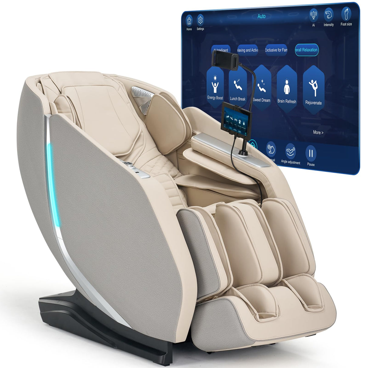 UIIU 4D Smart Massage Chair Full Body Zero Gravity Massage Chair Recliner,15+ Scene-Customized Massage Mode,Dual SL Massage Back Calf Heat Upgraded Animated Touchscreen App Control Large Size Beige UIIU