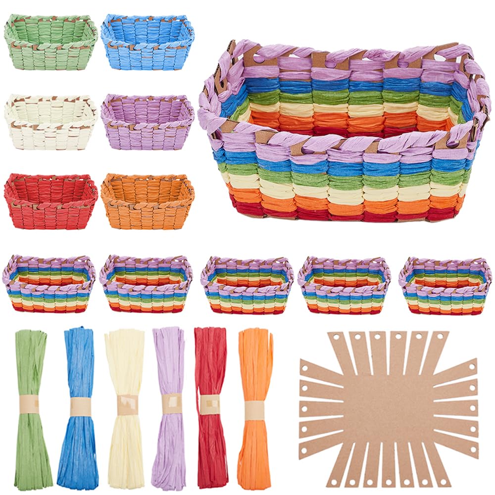 FREEBLOSS 12 Set DIY Basket Weaving Kit Rectangular Raffia Ribbon Basket Creative Woven Bowls for Adults Paper Basket Making Kit for Students Arts and Crafts Projects Basket Activities FREEBLOSS