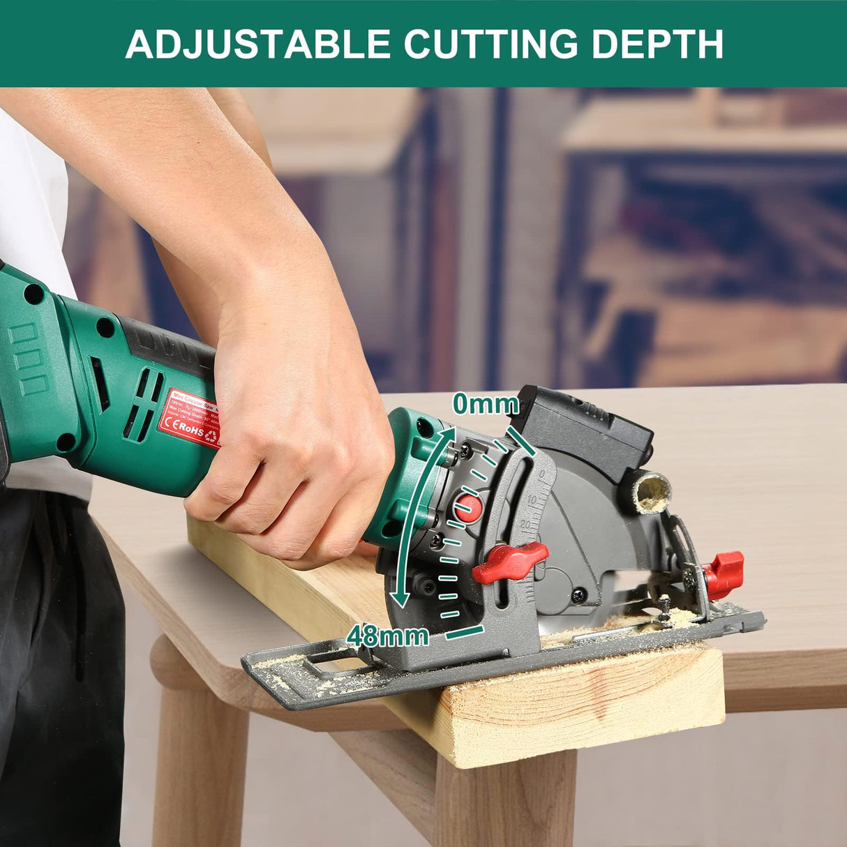 HYCHIKA Cordless Circular Saw, 18V Mini Circular Saw with 4.0Ah Battery, 3 Blades(4-1/2",4-9/10"), 3500RPM Max Cuting Depth:90°(48mm)/45°(32mm), Compact Circular Saw for Wood, Plastic and Soft Metal HYCHIKA BETTER TOOLS FOR BETTER LIFE