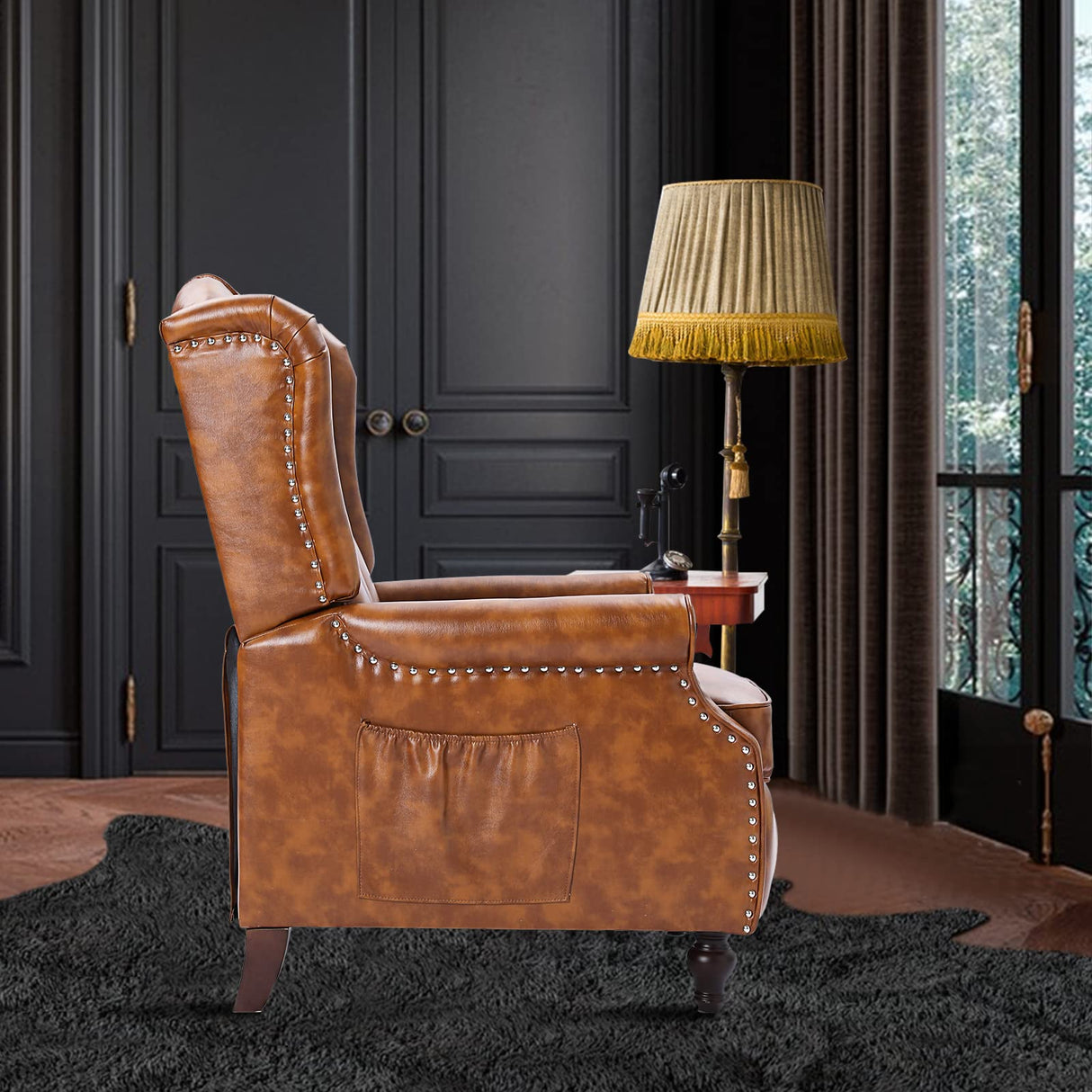 B BAIJIAWEI Massage Recliner Wingback Chair with Heat, Tufted Fabric Armchair, Push Back Recliner with Remote Control, Adjustable Backrest & Heating Function for Living Room (Pu Brown) B BAIJIAWEI