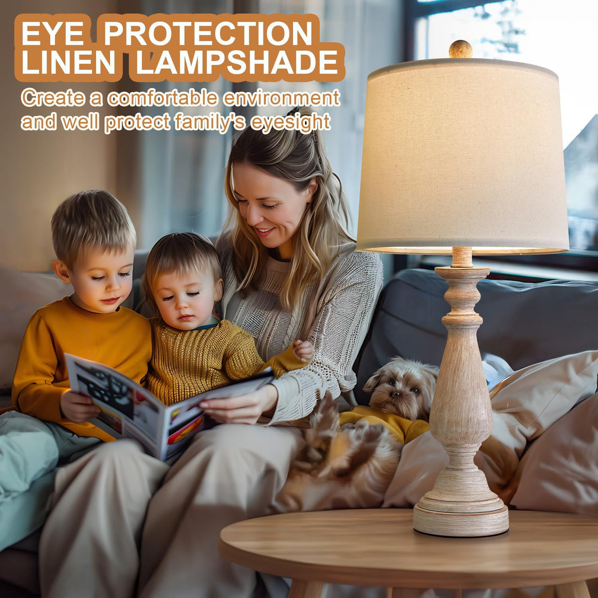 PORTRES 24.5" Mid Century Single Table Lamp for Living Room Farmhouse Linen Bedside Lamps for Bedroom Kids Room Dorm Office Rustic Lamps for End Table Nigntstand Resin PORTRES