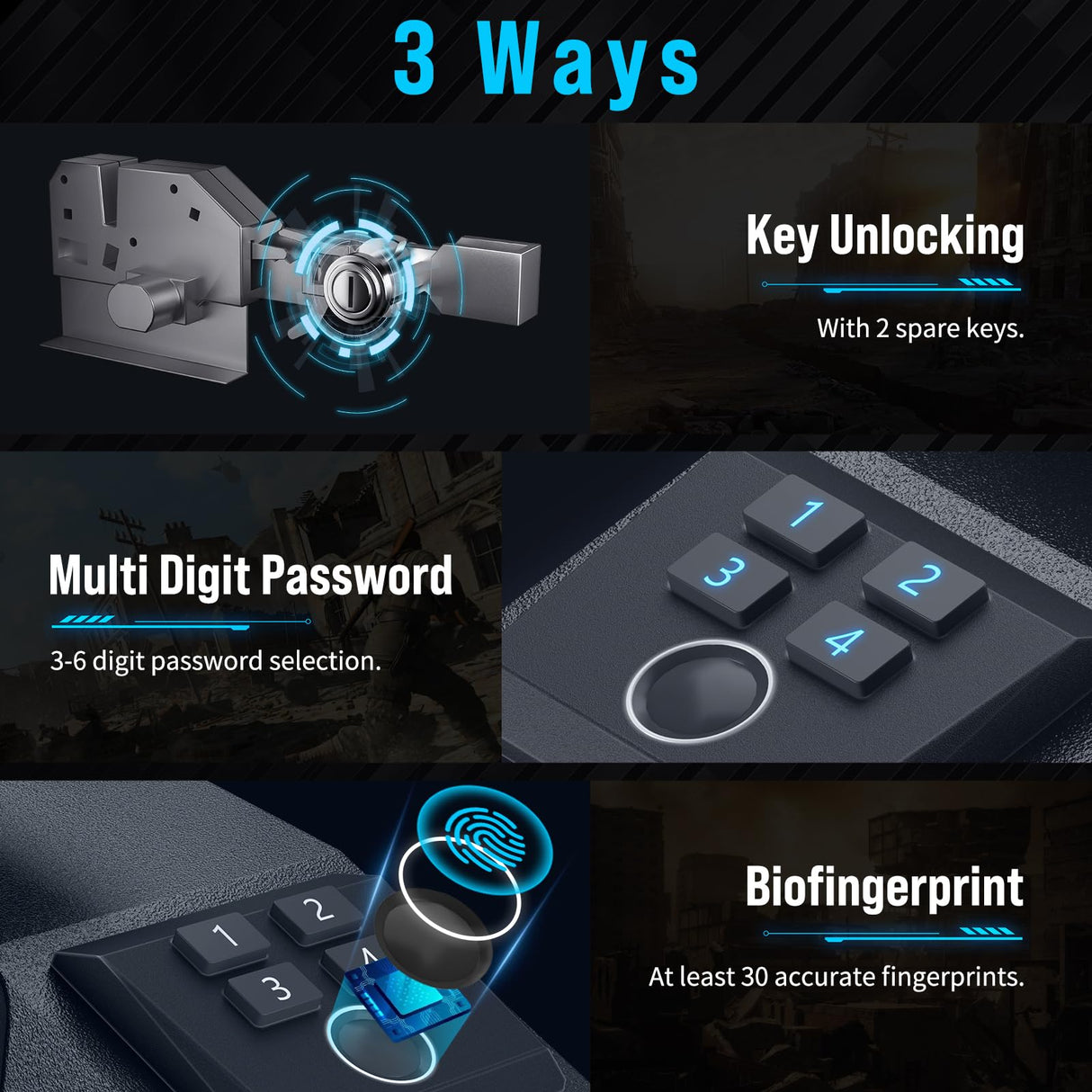 CLUTTO Biometric Slider Gun Safe for Handgun, Fingerprint Gun Safe Supports Quickly Access with 3 Ways, Fingerprint, PIN Code and Key, Hidden Gun Safe Box for Cloakroom Nightstand and Vehicle. Black CLUTTO