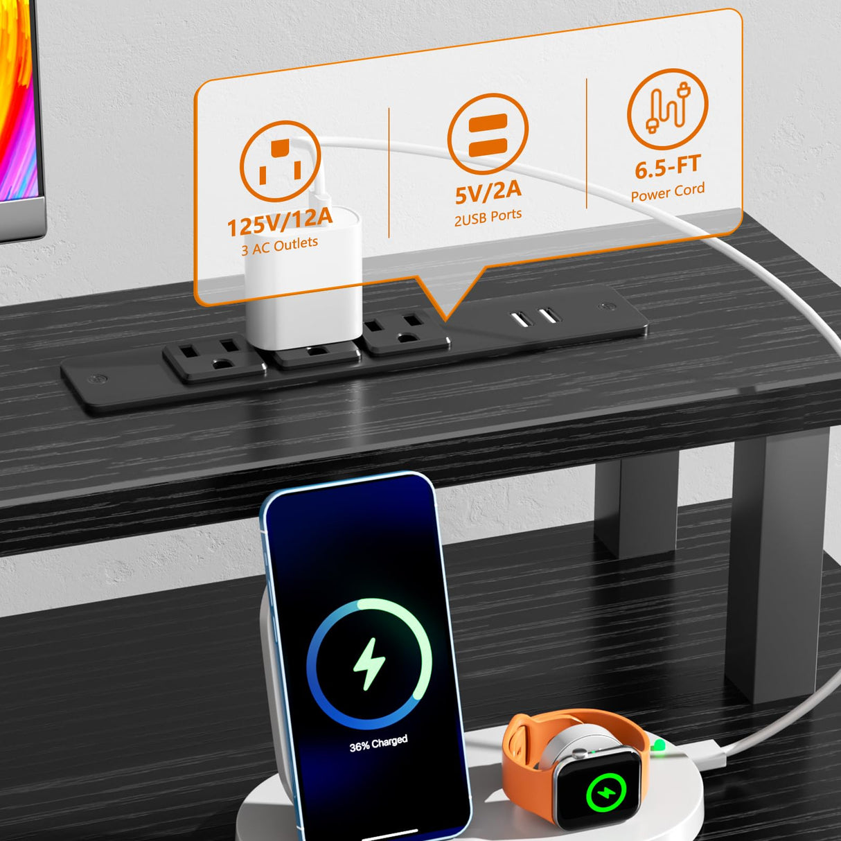 Furologee Black Computer Desk with 4 Drawers, 60" Long Office Desk with Fabric File Cabinet and Power Outlets, Gaming Desk with LED Lights, Study Writing Work Desk for Home Office Furologee