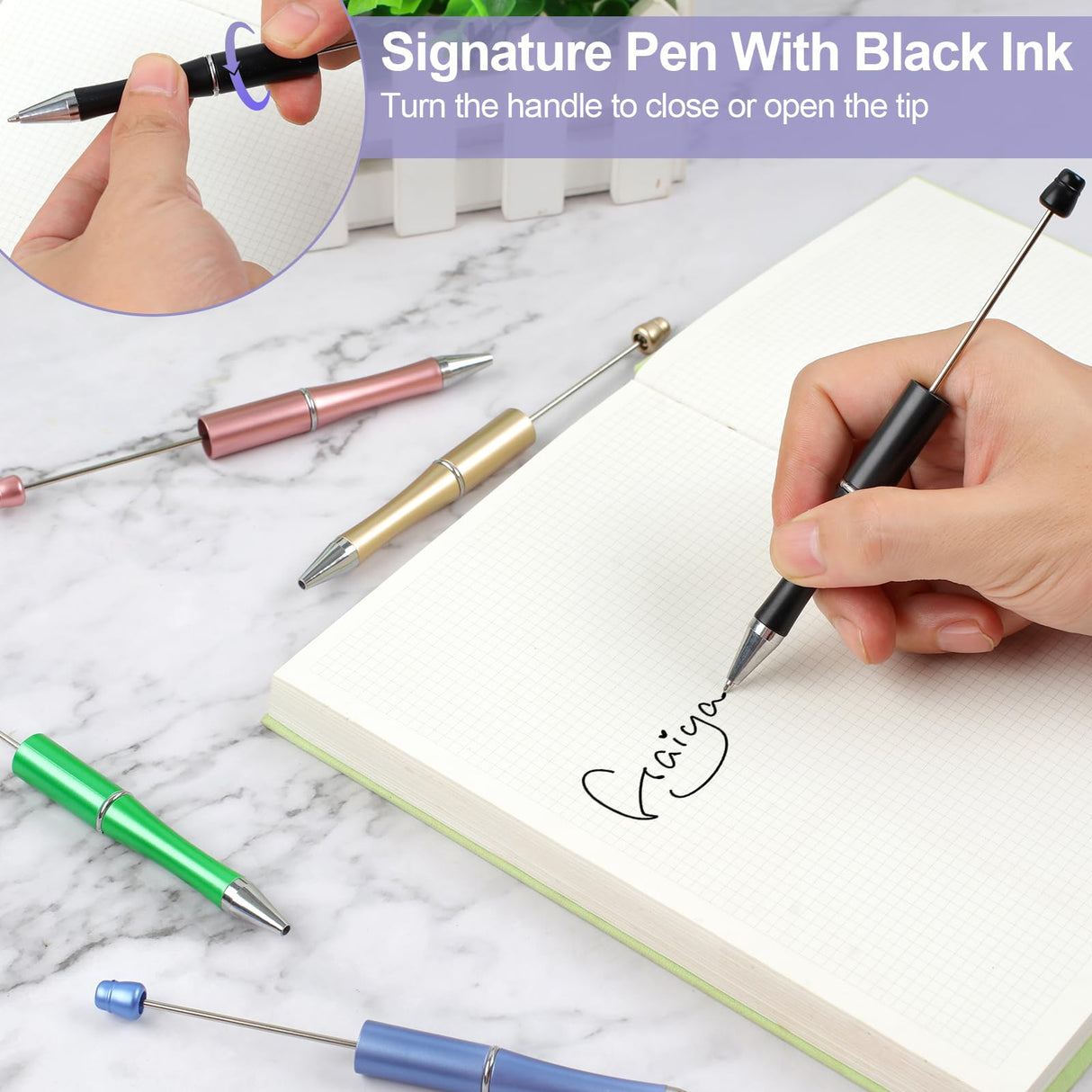 Joyberg 15 PCS Beadable Pens, Beadable Pens Bulk Colored Plastic, Black Ink Beaded Pens Creative Diy Pen, Bend Pens for Make Gifts for Children and Students, Office School Supplies Joyberg