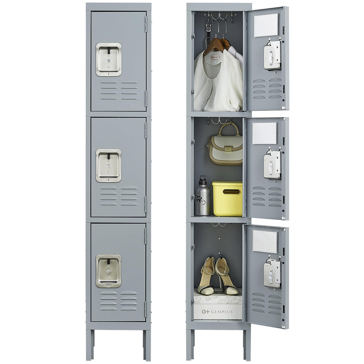 FLIXELIO Metal Lockers for Employees 66" H Tall Storage Locker with Lock Gym Locker Cabinet with 3 Doors Steel Wardrobe for Office Home School Staff Assembly Required FLIXELIO