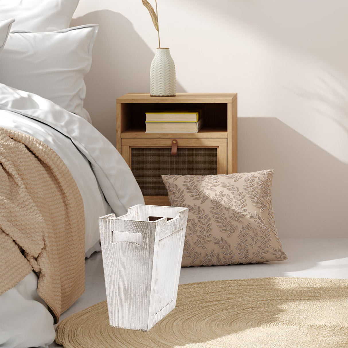 TOPZEA Wood Trash Can, Rectangular Rustic Wooden Waste Basket Farmhouse Wastebasket Bin with Handle Small Narrow Garbage Can Trash Bin for Near Desk, Bedroom, Office, Bathroom, Living Room Decor TOPZEA