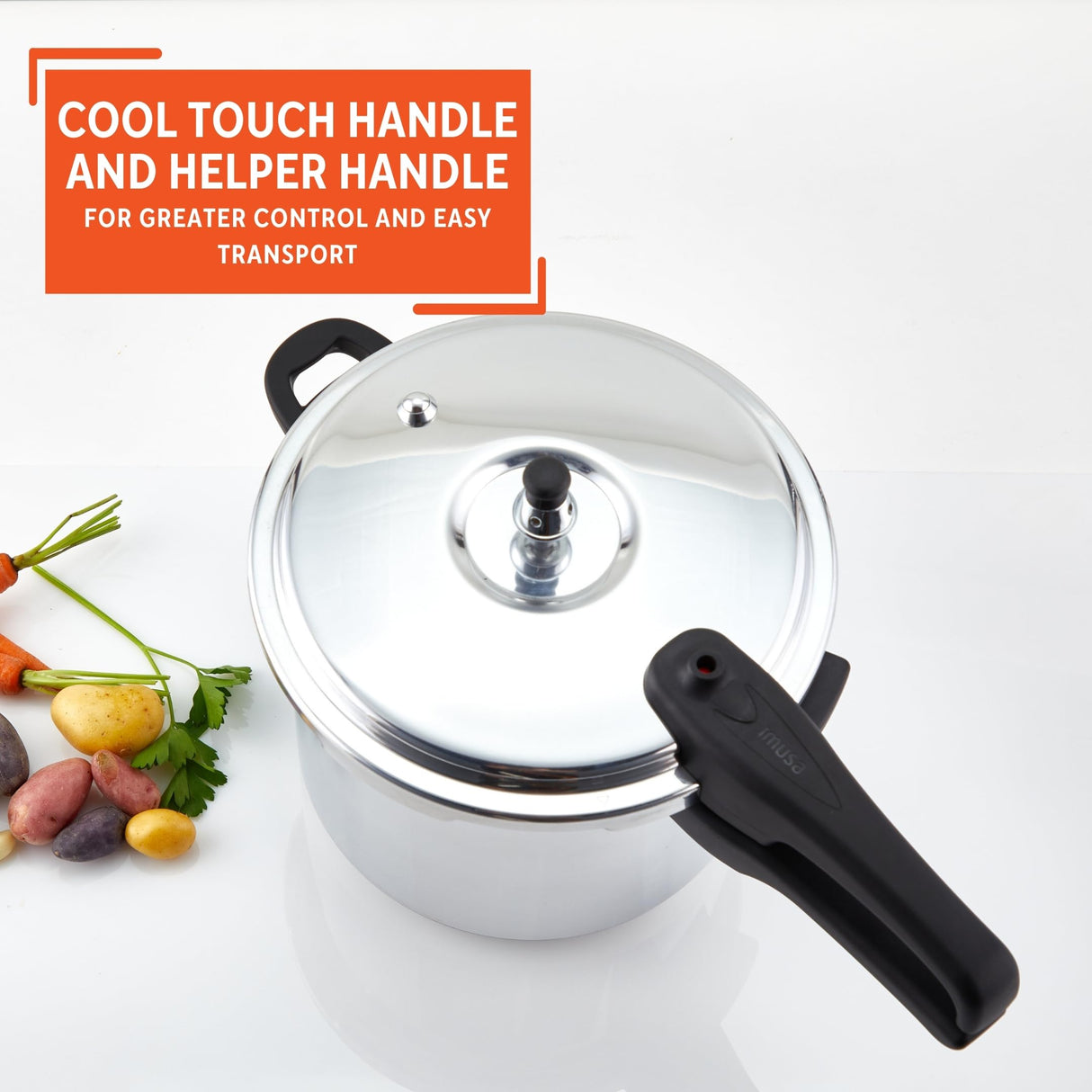 IMUSA 7 Quart Stovetop Aluminum Presure Cooker with safety valves for risk-free opening Imusa