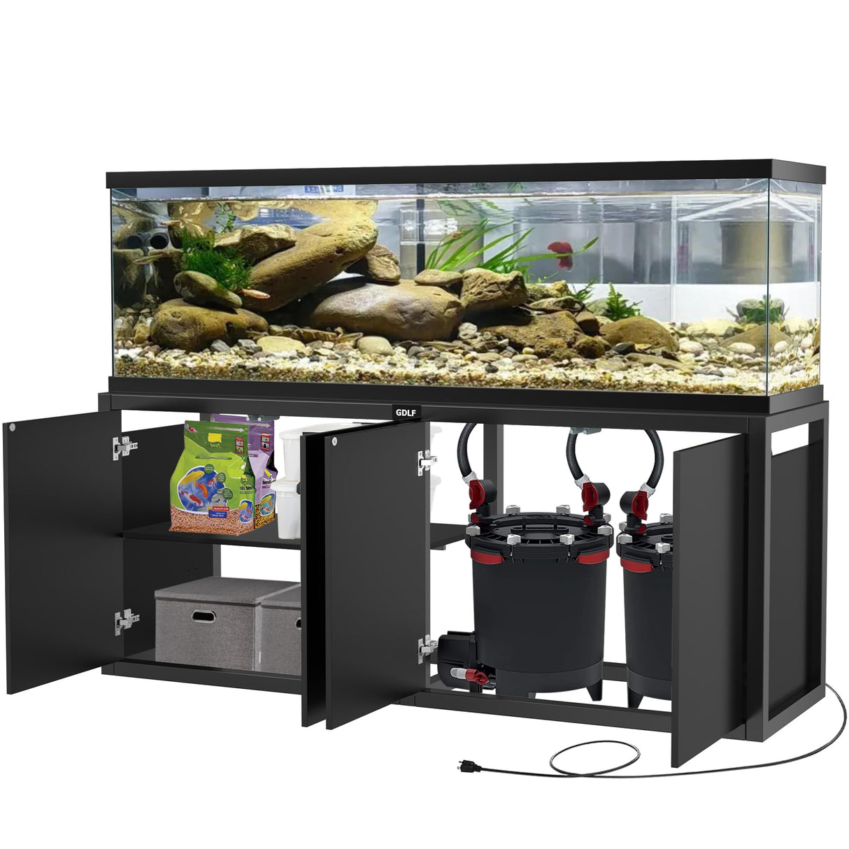GDLF 125-150 Gallon Fish Tank Stand, Heavy Duty Metal Aquarium Stand with Power Outlet and Cabinet for Fish Tank Filters and Accessories,72.8" L*18.9" W,2200LBS Capacity (Stand Only) GDLF