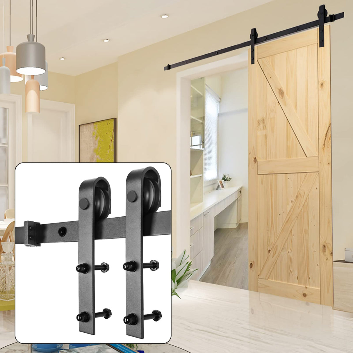 U-MAX 6.6 FT Sliding Barn Wood Door Basic Sliding Track Hardware Kit (Basic "J") U-MAX