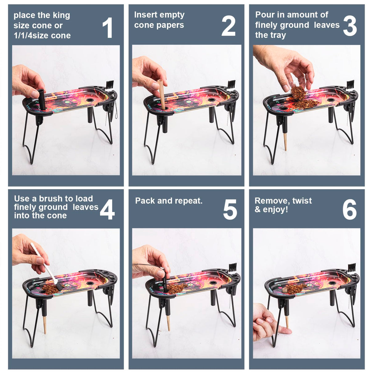 Cone Filler Pre Roll Machine for King Size&1 1/4 Size-Cone Loader Includes Metal Rolling Tray,Foldable Stand, Placement Device & Brush (Black) CYT PRIME DESIGN