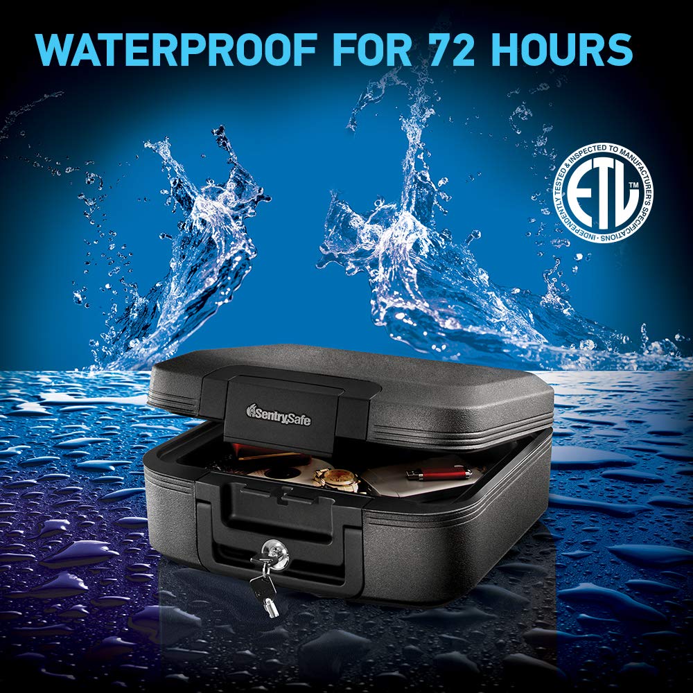 SentrySafe Charcoal Gray Fireproof and Waterproof Safe Box with Key Lock, Portable Chest for Money, Passport, 0.28 Cubic Feet, 6.6 x 15.4 x 14.3 Inches, CHW20221 SentrySafe