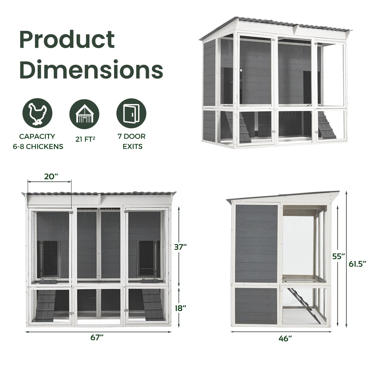 AECOJOY 67'' Extra Large Chicken Coop with Run, Wood Chicken House with 4 Nesting Boxes & Roost Bar for 8-10 Chickens, Outdoor Hen Fence Poultry Pet Cage for Backyard AECOJOY