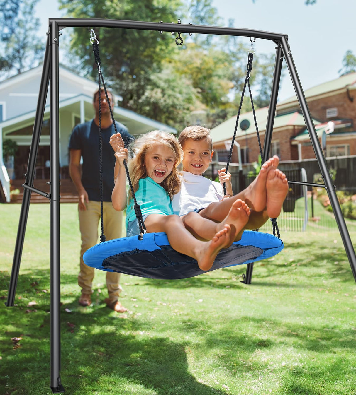 Trekassy Saucer Swing with Frame for Kids Outdoor, 440lbs Swing Set with Heavy Duty Metal Stand for Backyard, Outdoor Kids Play Equipment Trekassy