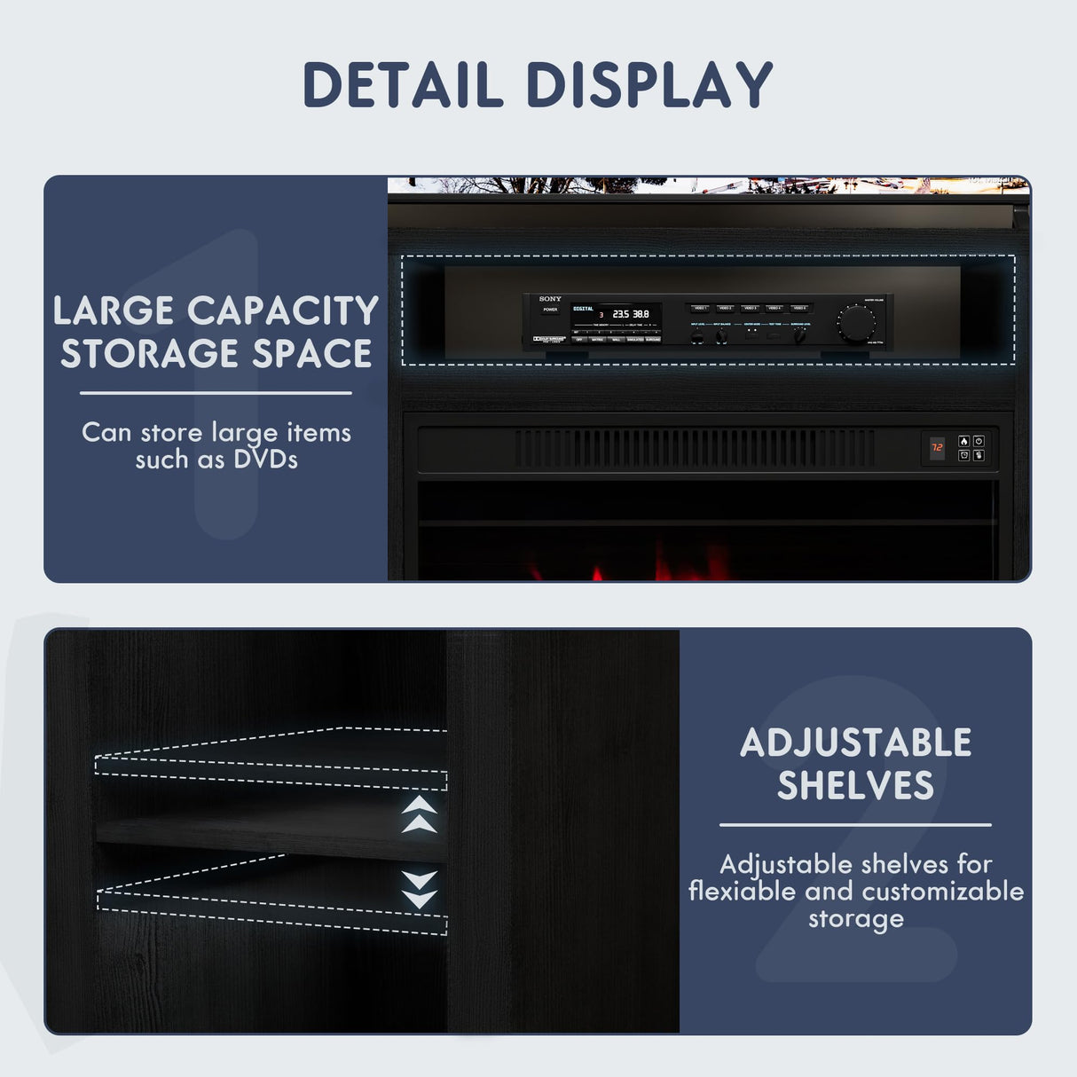 Furniwell Fireplace TV Stand for 65 Inch TV, Media Entertainment Center Console Table with 26" Electric Fireplace, Farmhouse TV Stand with Storage Cabinet for Living Room (Black) Furniwell