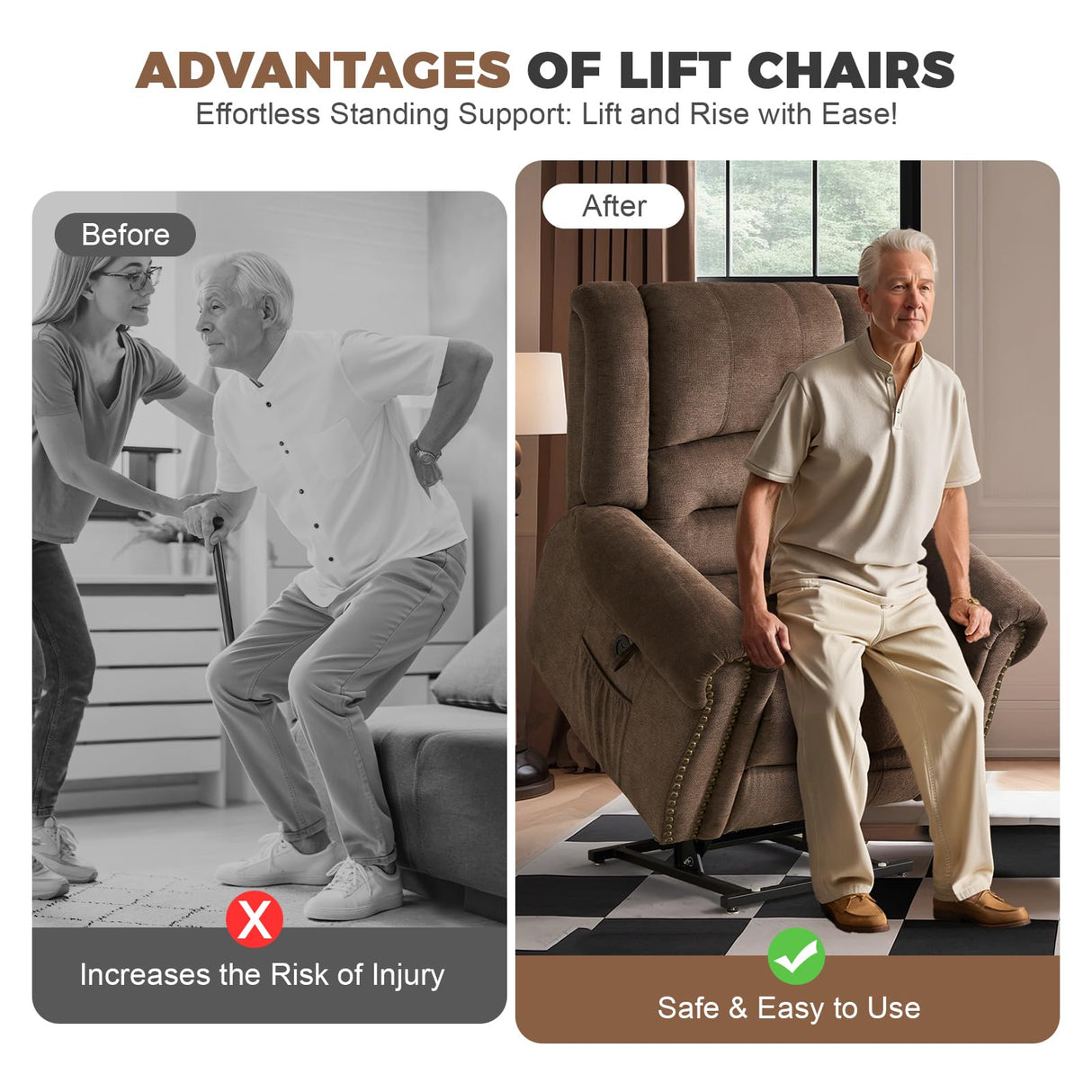 HUSFU Dual Motor Lay Flat Power Lift Recliner Chair for Elderly with Heat and Massage, Infinite Position Large Recliner Chairs w/USB Ports and Remote Control,Chenille,Brown HUSFU