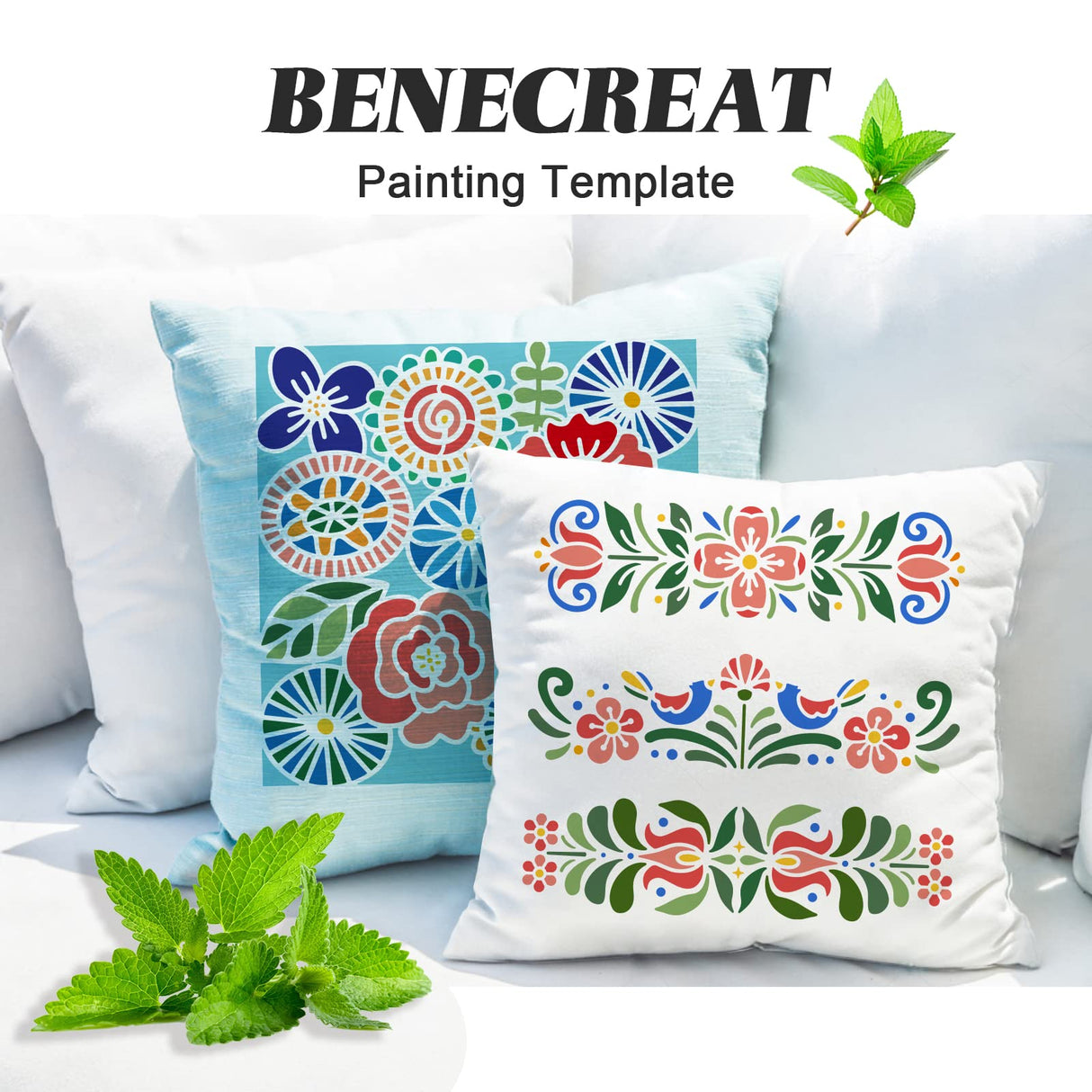 BENECREAT Plastic Folk Decorative Painting Stencil Templates, 12x12inch Floral Pattern Scandinavian Style Reusable Drawing Stencils for DIY Art Craft Wall Canvas Furniture BENECREAT