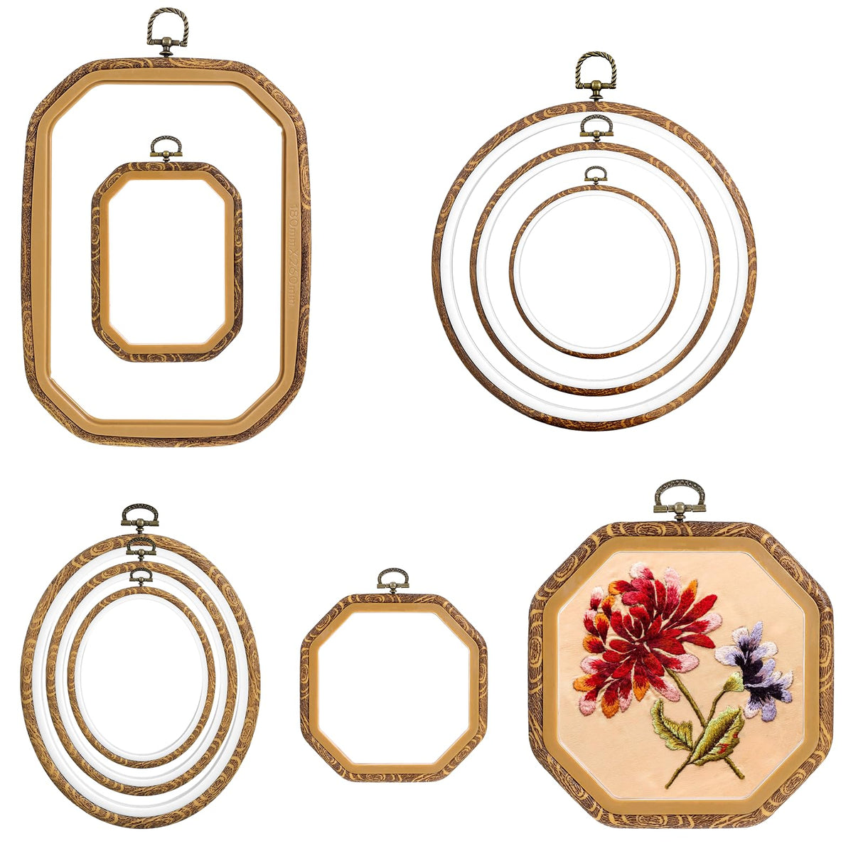 9 Pcs Large Embroidery Hoop Frame Imitated Wood Display Frame Wooden Embroidery Hoops Cross Stitch Hoop Ring for Art Craft DIY Sewing and Hanging Ornaments Circle Oval Octagonal SynHHergyx