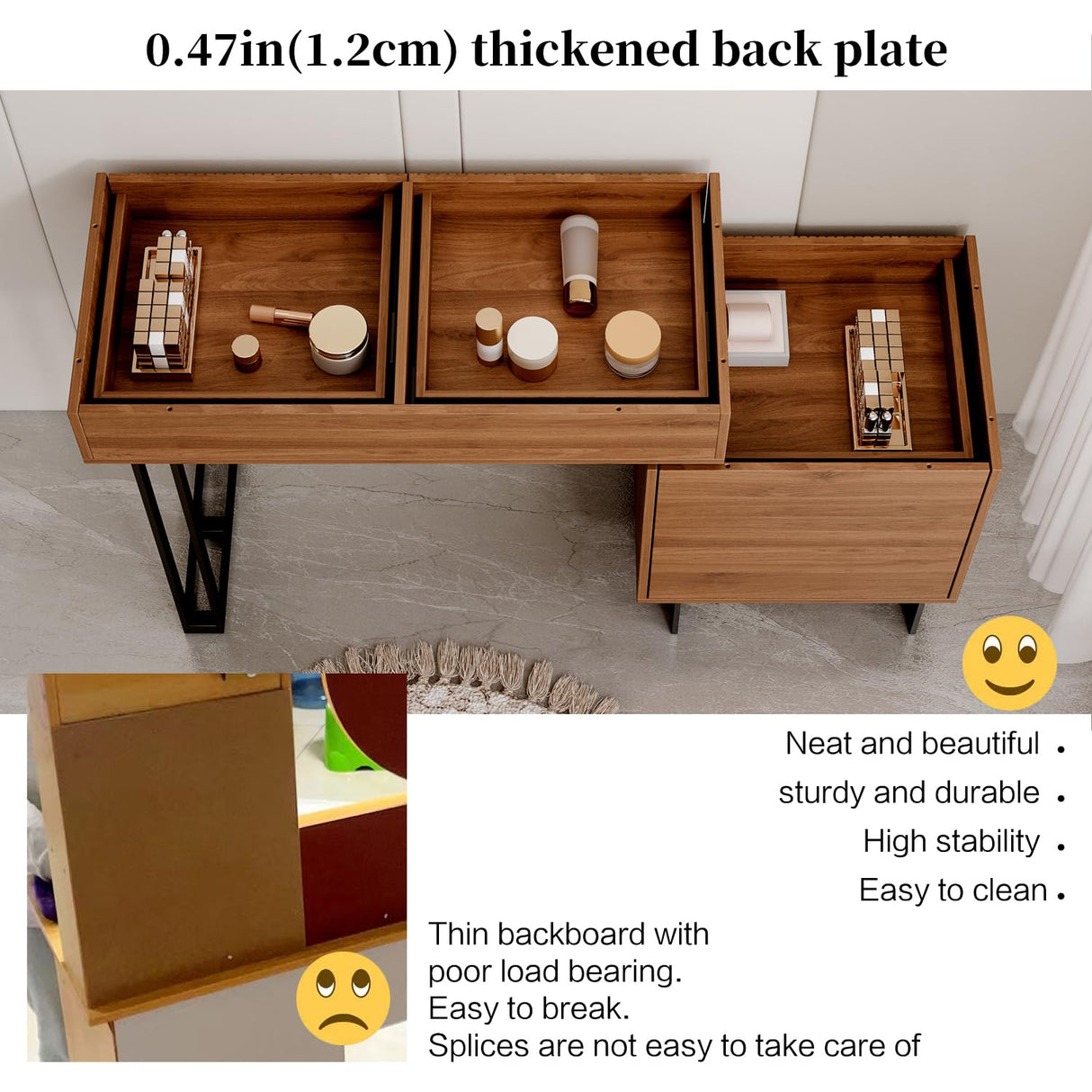 Ieejdn Vanity Desk with Mirror and Lights,Small Makeup Vanity with 5 Large Drawer, Makeup Desk with 3 Color Lighting Modes Adjustable Brightness,Dressing Table for Bedroom,Brown Ieejdn