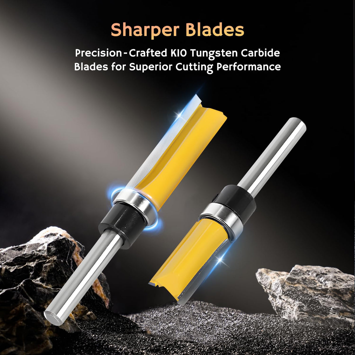 Router Bits Set 1/4 Shank, 4 Flush Trim Router Bits, 4 Pattern Flush Trim Router Bits, Router Bit with a Bearing Prevent Tearing, Wood Milling Cutter for Trimming 8PCS GearCan