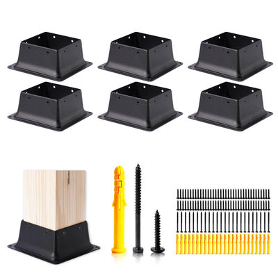 Vigtayue 4x4 Post Base, 6 Pcs, Black Powder Coated Steel, Floor & Wall Mount, Fits 3.6"x3.6" Wooden Posts, Deck, Porch, Railing Support