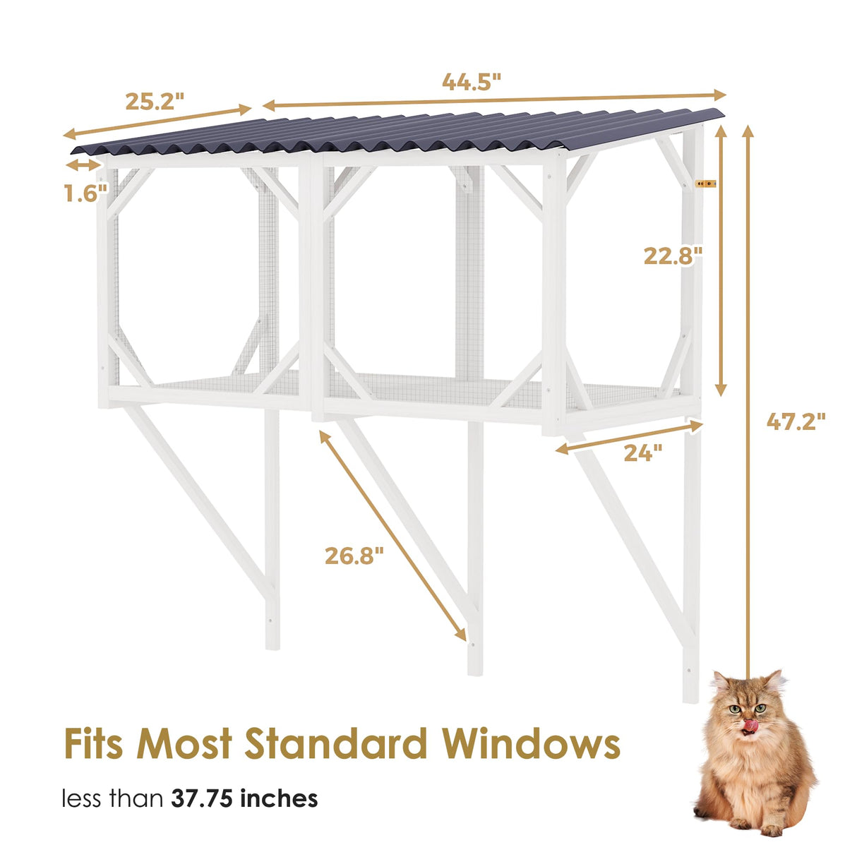 Cat Window Perch, Cat Catio for Large Indoor Cats, Outdoor Pet House Weatherproof, Catio Outdoor Enclosure, Space-Saving Pet Furniture for Window Naps and Sunbathing (Ancient White, 43.3) VKTO