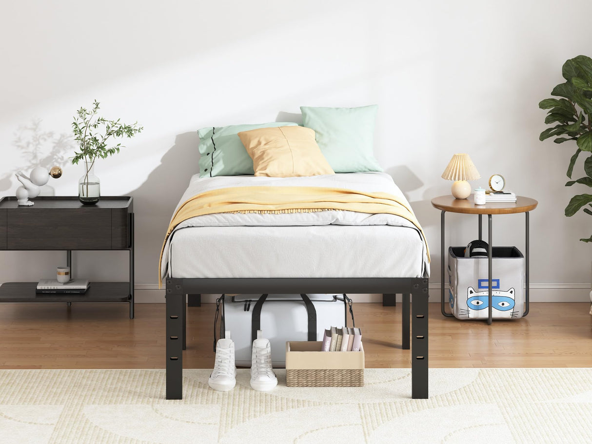 QEROMY Twin Bed Frame - 18 in Sturdy Platform Bed Frame Twin Size, Heavy Duty Metal Bed Frame No Box Spring Needed, Quick & Easy Assembly, No Noise, Black QEROMY