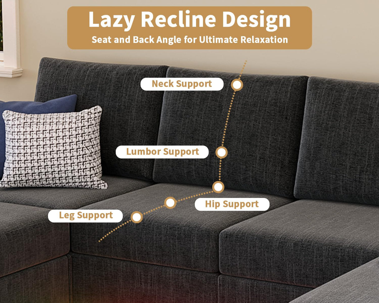 Yzyuankeji Smart Sectional Couches for Living Room, 6 Seat U/L Shaped Sectional Sofa with RGB Light/Charging, Modern Living Room Furniture for Apartments/Office/More (Dark Grey) Yzyuankeji