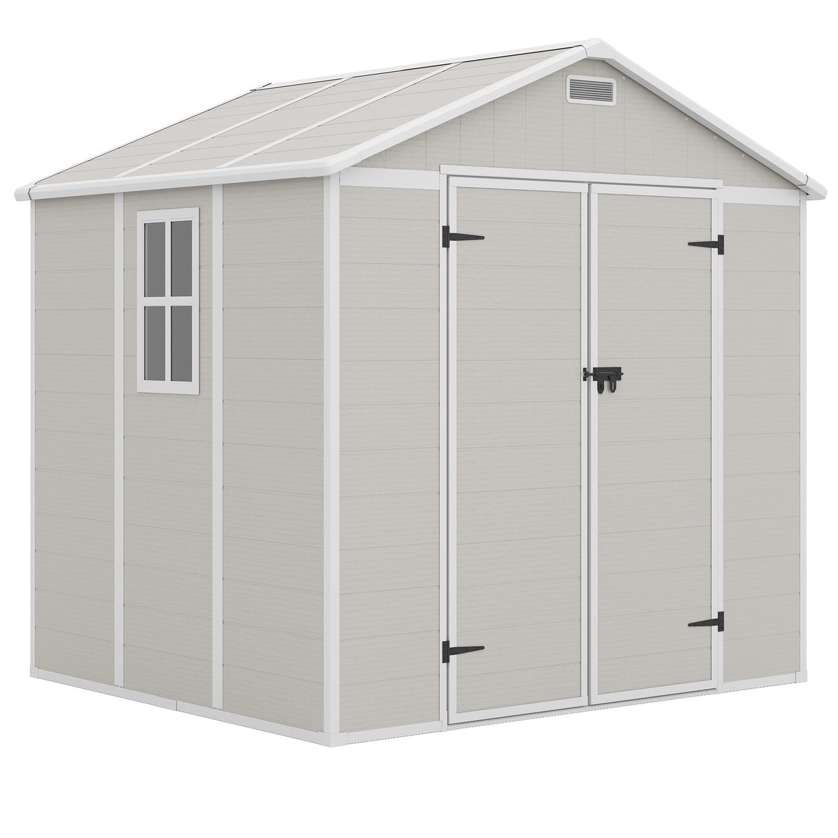 VONZOY Outdoor Storage Shed, 8x6 FT Resin Shed with Floor and Vents, Window & Lockable Door, Tool Sheds & Outdoor Storage for Bike, Tools, Garden Accessories, Waterproof (Sandstone) VONZOY