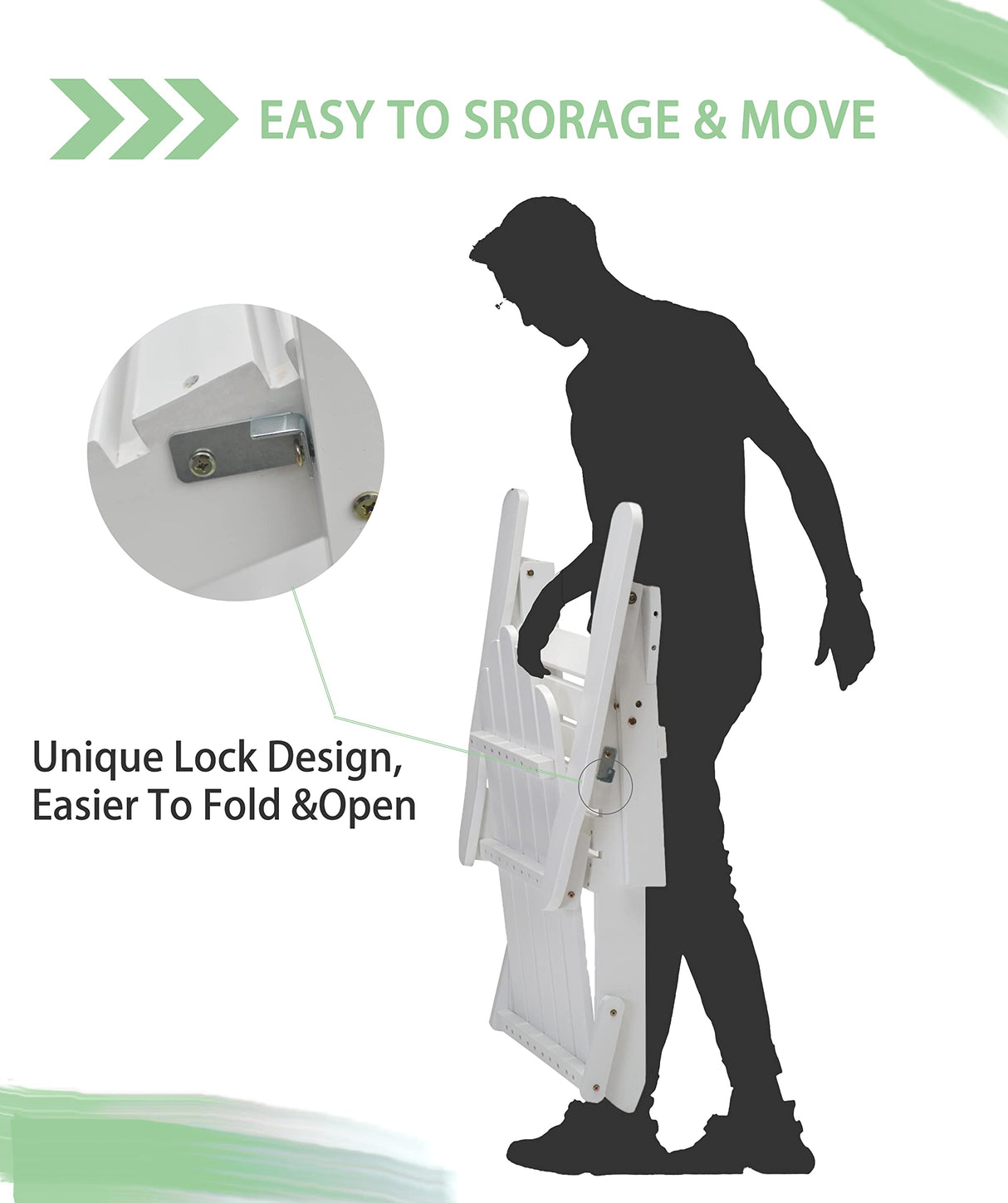 Anraja Outdoor Patio Wood Folding Adirondack Chair Outside with Cushion for Outdoor Porch, Yard, Garden, Pool, White Anraja