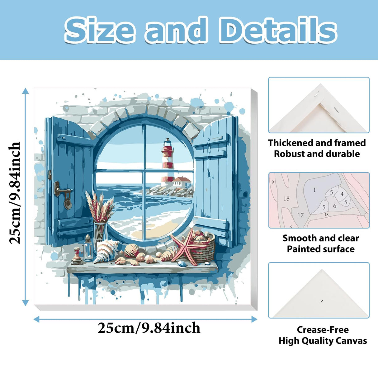 Beach Paint by Numbers Kit for Adults Beginner, Beach Paint by Numbers with Frame and Easel, DIY Crafts Painting by Number for Gift Home Wall Decor 9.84x9.84 inch hkejoi