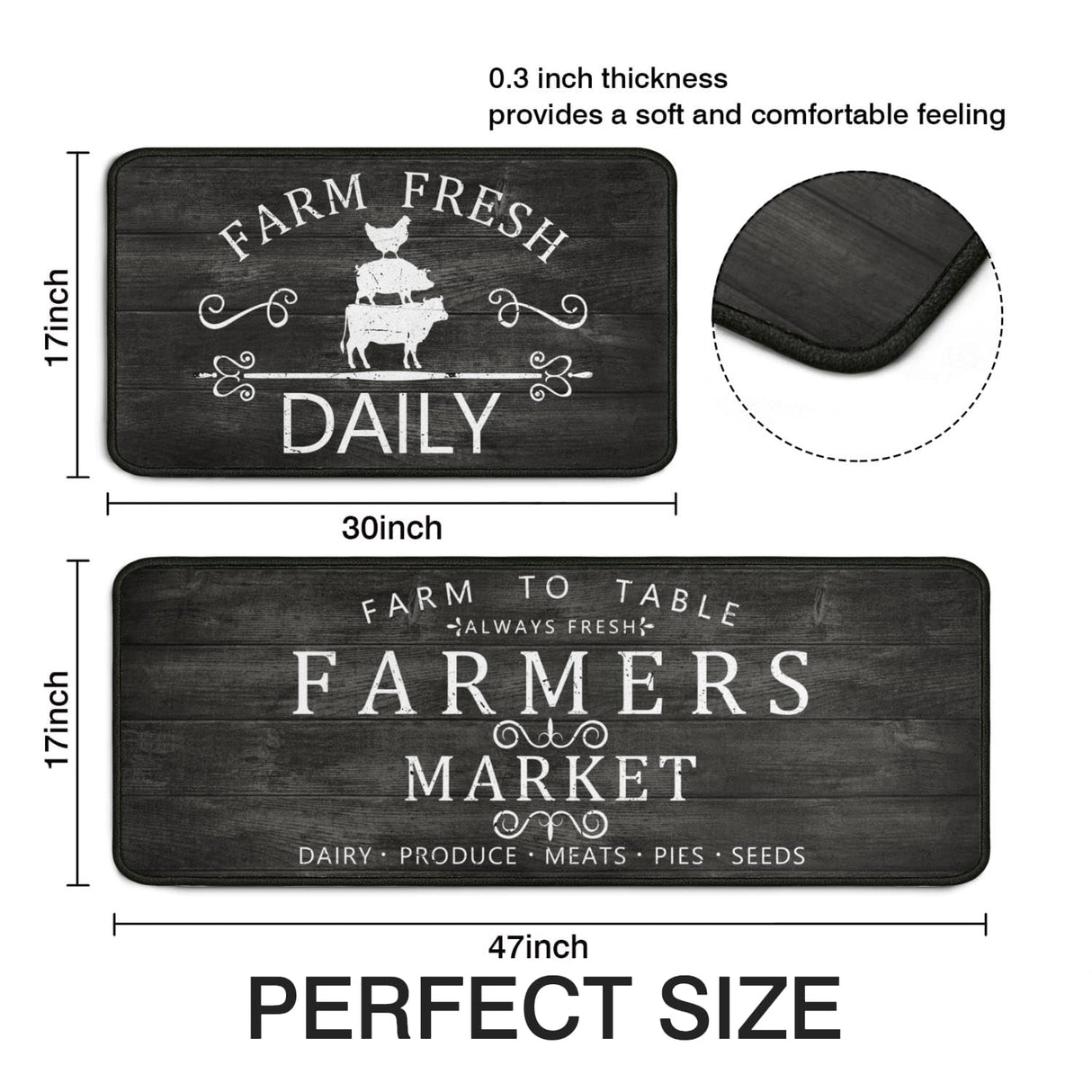 Farmhouse Kitchen Rugs Set of 2,Rustic Kitchen Rugs Farmhouse Style Mat Non-Slip Washable, Farmhouse Kitchen Decor Anti-Fatigue Floor Mat for Kitchen Sink Laundry Room, 17x30+17x47inch Black Twyt decor