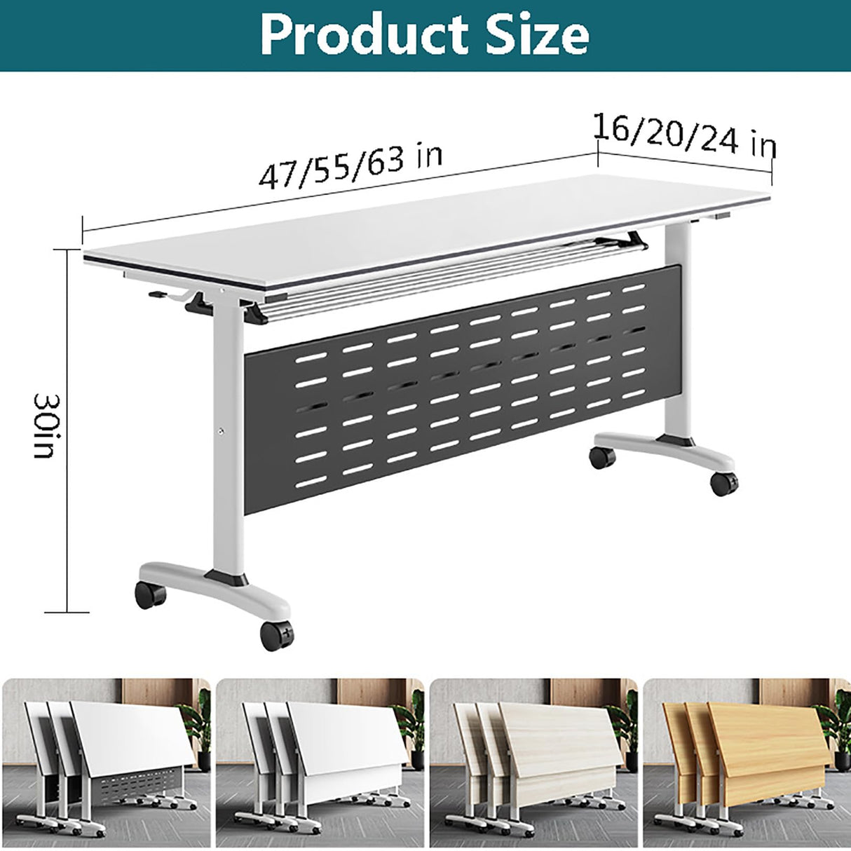 HSHBDDM Conference Table, Folding Conference Room Tables, Folding Conference Table with Four Locking Wheels, Rolling Meeting Table, for Office, Conference Rooms, Training Rooms, Classr 63×24×30in D HSHBDDM