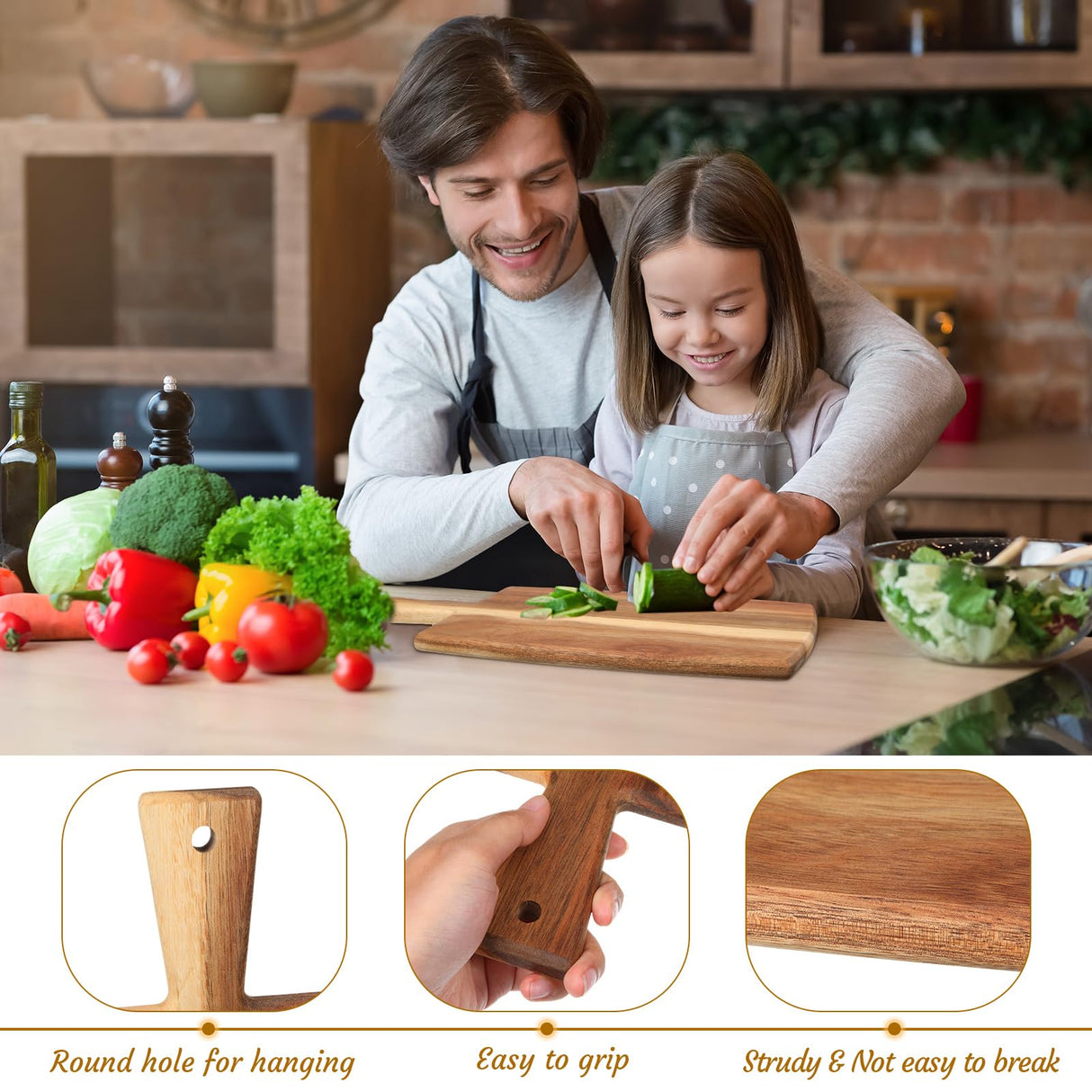 Zhehao 3 Pcs Acacia Wood Cutting Board Set Chopping Board with Handle for Charcuterie Cheese Board Meat Bread Chopping Blocks Vegetables Fruit Zhehao